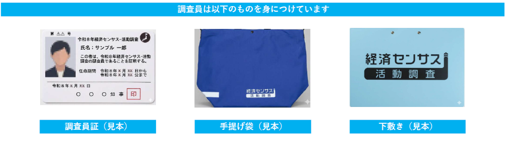 調査員は以下のものを身につけています