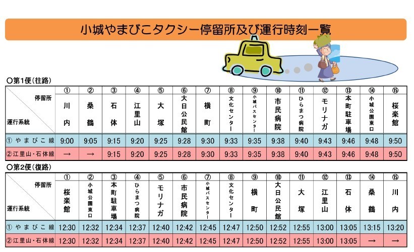 やまびこタクシー時刻表